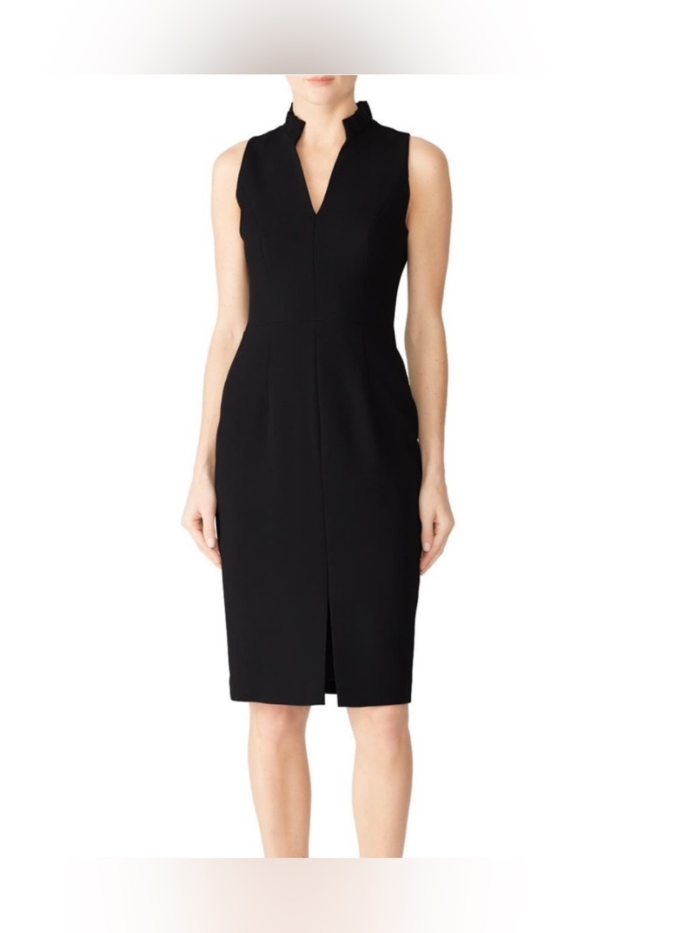 Black Halo Antoinette Sheath Dress Sleeveless with Ruffle Collar, Sz 4
